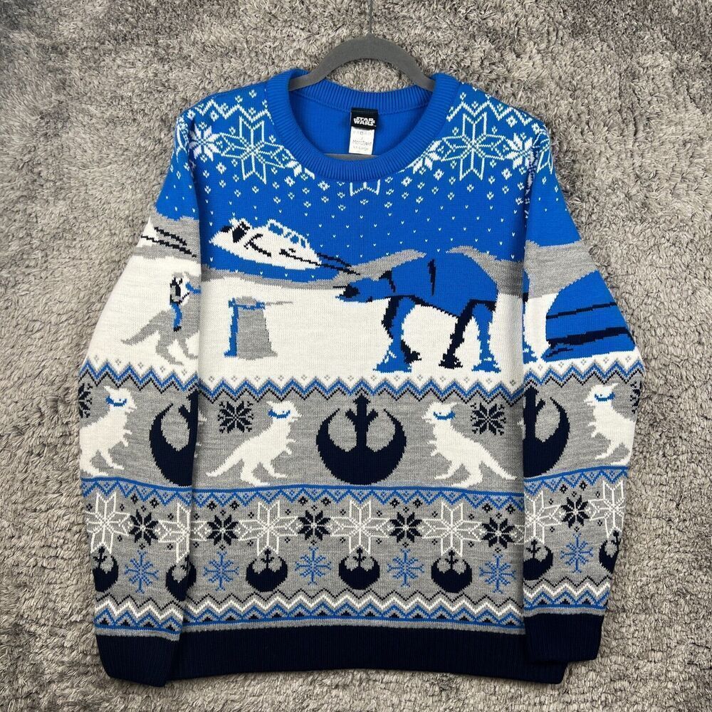 Star Wars Happy Hoth-Idays Sweater AT-AT Jumper Blue White XXL